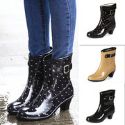 春夏雨鞋女防水高跟雨靴防滑玻跟水靴中筒时尚水鞋可加绒