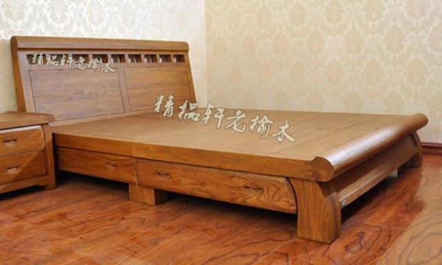 榆木床全实木床1.8米双人床卧室，家具老榆木家具，中式全实木床婚床
