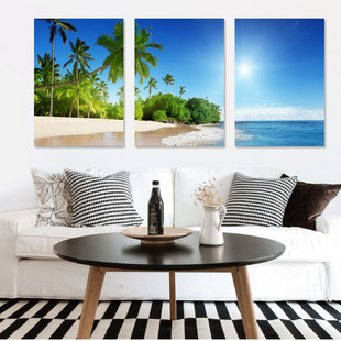 客厅装饰画沙发背景墙，壁画地中海风格现代简约组合三联无框画挂画