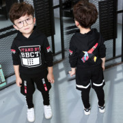 2023春秋韩版男童印花字母潮流运动卫衣假两件裤子两件潮套装