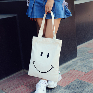 日韩夏季单肩包帆布印花环保袋，牛仔包购物袋包手提(包手提)斜跨女包包
