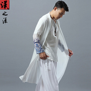 中国风民族服装男士中长款风衣，外套薄款夏季雪纺防晒开衫长袖披风