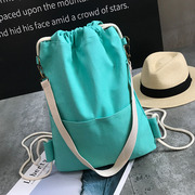 韩剧太阳的后裔同款学生旅行文艺抽绳束口双肩包简约(包简约)帆布包环保袋