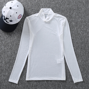 2024防晒衣女冰丝高尔夫服装，跑步打底衫高领，长袖白色修身速干