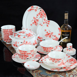 景德镇陶瓷器餐具套装骨瓷56头韩式高档碗碟盘套装餐具家用韩式