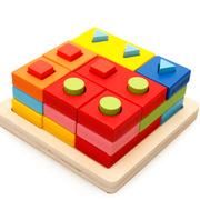 认知形状配对积木木制立体拼图几何形状，益智玩具颜色认知幼教教具