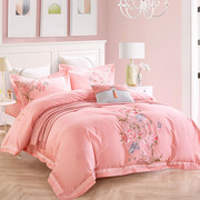 定制中式床品纯棉四件套白色，粉色床单式，4件套刺绣被套结婚庆床上