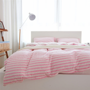 天竺棉针织四件套全棉床品简约纯棉条纹，被套纯色床单4件套床笠款