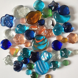 六一彩色玻璃珠散珠七彩玻璃，石鹅卵(石鹅卵，)石头鱼缸造景装饰水晶弹珠