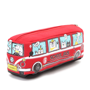 创意中小学生笔袋  儿童卡通巴士汽车文具袋大容量笔盒铅笔盒帆布