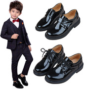 男童黑色皮鞋软底表演出鞋学生英伦风中大童西装礼服亮漆皮尖头鞋