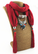 民族风复古围巾，纯色陶瓷饰品流苏装饰围巾，项链吊坠围巾