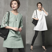 2024夏季韩版宽松显瘦大码棉麻，连衣裙女韩国亚麻，半袖中袖裙子