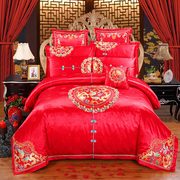 中式刺绣相亲相爱婚庆，四件套提花六八十多件套大红色，结婚绣花床品