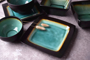 创意个性 冰裂釉餐具七件套西餐厅专用陶瓷盘四方菜碗面碗方盘