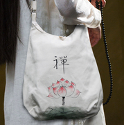 佛系女生手绘布艺禅意古风，包包女斜跨单肩中国风小配汉服的包禅系