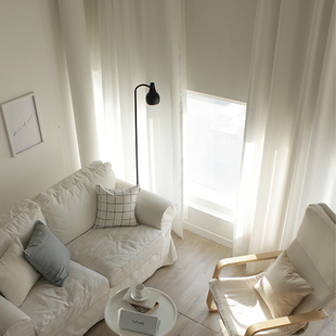 北欧ins棉麻成品白色挂钩窗帘日式亚麻，遮光客厅卧室隔断飘窗