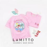 小海丽lamitto夏款女童，粉色t恤粉色，顽皮豹女宝宝短袖