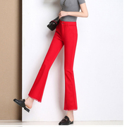 红色裤喇叭裤女红裤子，九分裤显瘦中高腰，大红色微喇裤鱼尾裤薄款夏
