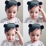 韩版婴儿护囟门发带，男女宝宝米奇毛球棉布，安全舒适儿童发带头饰