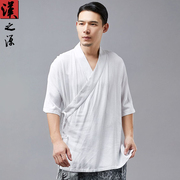 中国风夏季改良汉服，男装亚麻男士唐装，短袖上衣中式复古民族服装潮