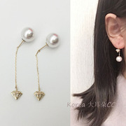 韩国纯14k10k黄金，珍珠耳钉女镂空锆石型大珍珠耳线耳钉