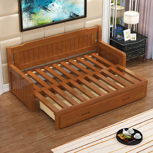 推拉沙发床 可折叠 拼接床 松木沙发床