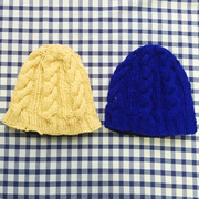 (售罄)尼泊尔双层加绒羊毛麻花，奶黄色宝蓝色毛线帽