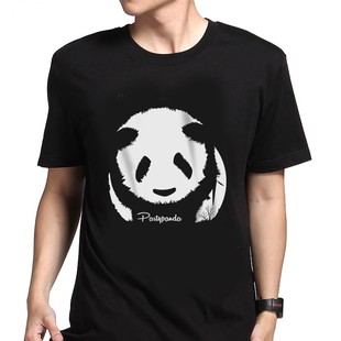 乐活熊猫黑白精灵文化衫创意短袖圆领纯色宽松印花情侣衫T恤 男女