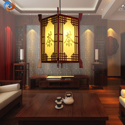 实木新中式灯具茶字木质，led吊灯复古创意，羊皮灯卧室灯仿古灯笼