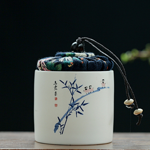 陶瓷迷你布盖茶叶罐小号半两装普洱红茶龙井绿茶，空包装盒子定制