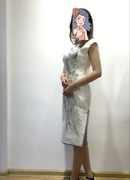 凤凰金丝刺绣中国风复古旗袍白色高贵雅致绣花精工夏季短袖旗袍