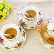 整套英式玫瑰花茶壶玻璃茶具套装，陶瓷过滤内胆带加热底座泡茶壶