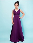 紫色儿童长款礼服黑色钢琴演出服V领齐地少女群大童连衣裙