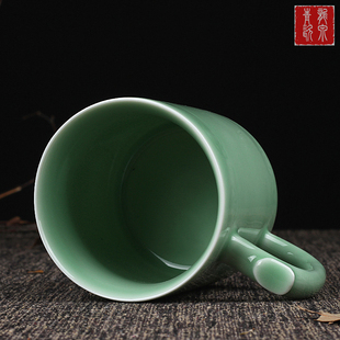 青瓷茶杯办公室会议个人泡茶杯陶瓷带盖水杯家用主人喝茶杯子