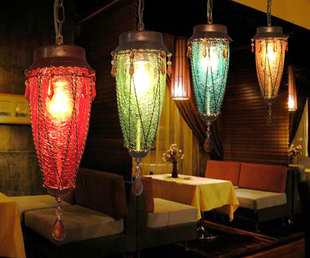 东南亚彩色水晶吊灯漫咖啡，走廊过道吧台灯地中海波西米亚吊灯