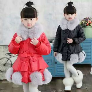 棉衣外套2021冬装儿童装加厚棉服中长款韩版女孩PU皮棉袄