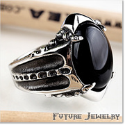 玛瑙首饰复古朋克韩版戒指，男士霸气宝石，潮人饰品指环钛钢戒指