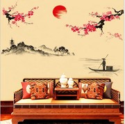 创意中国风山水画墙贴纸办公室客厅沙发电视背景墙教室装饰可移除