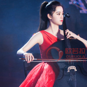 欧阳娜娜(欧阳娜娜)同款大提琴，钢琴小提琴演出晚礼服儿童红色单肩长款公主裙