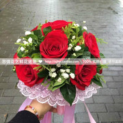 11朵红玫瑰韩式新娘手捧花福州鲜花速递同城实体花店球形婚礼花束