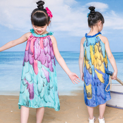 女童夏季连衣裙海边度假儿童长裙吊带波，西米亚沙滩裙大童女孩花裙