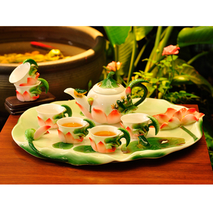 新中式荷花手绘禅意茶具套装家用茶台客厅 功夫茶壶茶盘送礼礼盒