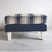 沙发凳布艺深蓝色格子素色搁脚凳实木换鞋凳白色脚地中海田园脚踏