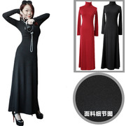 2023春季韩版女装长款连衣裙高领修身长袖，大摆长裙气质打底裙
