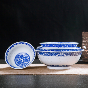 景德镇青花玲珑碗米饭碗大汤碗5至8英寸牡丹釉下彩米通瓷高温餐具
