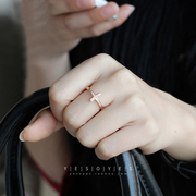 s925纯银戒指女韩版甜美玫瑰，金指环(金指环，)十字架开口镶钻气质简约百搭