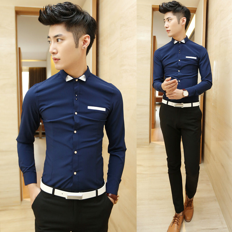 秋冬季衬衣修身长袖衬衫男<em>发型师时尚</em>服装<em>潮流</em>
