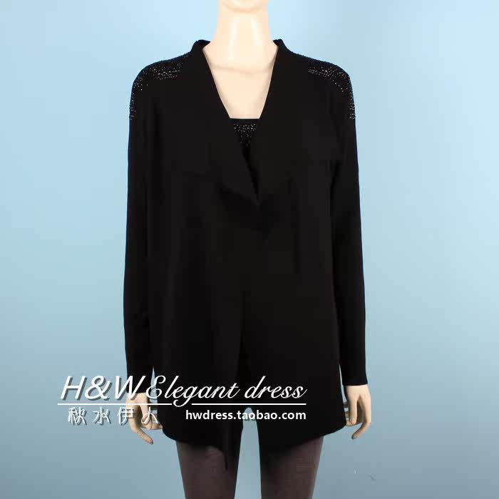 千日红|<em>牵日红</em>Q-6308 中<em>长款</em>烫钻无扣羊毛<em>针织</em>