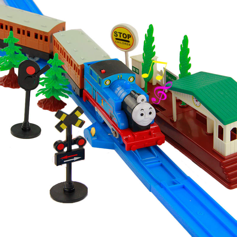 双轨道托马斯火车轨道 火车站拼装组装玩具 益